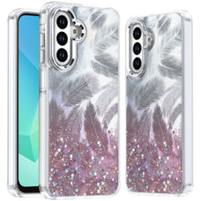 For Samsung A16 5G Case Feathers Glitter Epoxy Cute Phone Cover + Tempered Glass