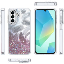 For Samsung A16 5G Case Feathers Glitter Epoxy Cute Phone Cover + Tempered Glass