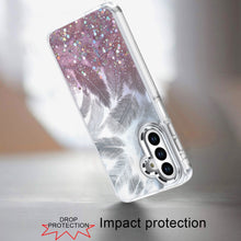 For Samsung A16 5G Case Feathers Glitter Epoxy Cute Phone Cover + Tempered Glass