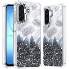 For Samsung A17 5G Case Feathers Glitter Epoxy Cute Phone Cover + Tempered Glass