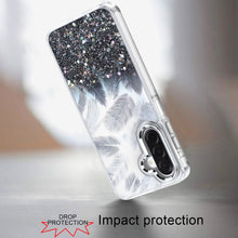 For Samsung A17 5G Case Feathers Glitter Epoxy Cute Phone Cover + Tempered Glass