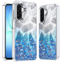 For Samsung A17 5G Case Feathers Glitter Epoxy Cute Phone Cover + Tempered Glass