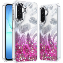 For Samsung A17 5G Case Feathers Glitter Epoxy Cute Phone Cover + Tempered Glass