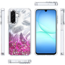 For Samsung A17 5G Case Feathers Glitter Epoxy Cute Phone Cover + Tempered Glass