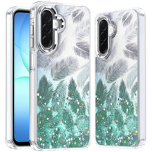 For Samsung A17 5G Case Feathers Glitter Epoxy Cute Phone Cover + Tempered Glass