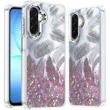For Samsung A17 5G Case Feathers Glitter Epoxy Cute Phone Cover + Tempered Glass