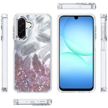 For Samsung A17 5G Case Feathers Glitter Epoxy Cute Phone Cover + Tempered Glass