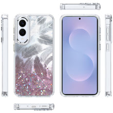 For Samsung S25 Edge Case Feathers Glitter Epoxy Phone Cover + Tempered Glass