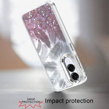 For Samsung S25 Edge Case Feathers Glitter Epoxy Phone Cover + Tempered Glass