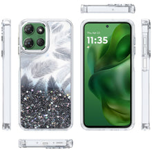 For Moto G Power 2025 Case Feathers Glitter Epoxy Cute Cover + Tempered Glass