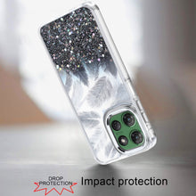 For Moto G Power 2025 Case Feathers Glitter Epoxy Cute Cover + Tempered Glass