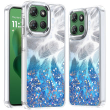 For Moto G Power 2025 Case Feathers Glitter Epoxy Cute Cover + Tempered Glass