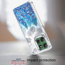 For Moto G Power 2025 Case Feathers Glitter Epoxy Cute Cover + Tempered Glass