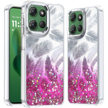 For Moto G Power 2025 Case Feathers Glitter Epoxy Cute Cover + Tempered Glass