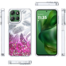 For Moto G Power 2025 Case Feathers Glitter Epoxy Cute Cover + Tempered Glass