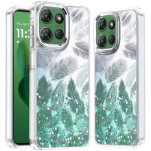 For Moto G Power 2025 Case Feathers Glitter Epoxy Cute Cover + Tempered Glass
