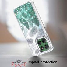 For Moto G Power 2025 Case Feathers Glitter Epoxy Cute Cover + Tempered Glass