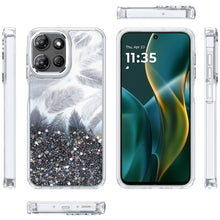 For Moto G Stylus 2025 Case Feathers Glitter Epoxy Phone Cover + Tempered Glass