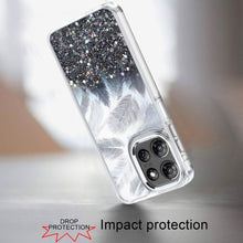 For Moto G Stylus 2025 Case Feathers Glitter Epoxy Phone Cover + Tempered Glass