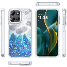 For Moto G Stylus 2025 Case Feathers Glitter Epoxy Phone Cover + Tempered Glass