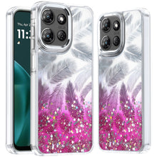 For Moto G Stylus 2025 Case Feathers Glitter Epoxy Phone Cover + Tempered Glass