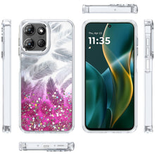 For Moto G Stylus 2025 Case Feathers Glitter Epoxy Phone Cover + Tempered Glass