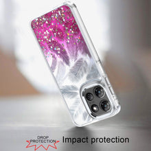For Moto G Stylus 2025 Case Feathers Glitter Epoxy Phone Cover + Tempered Glass