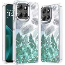 For Moto G Stylus 2025 Case Feathers Glitter Epoxy Phone Cover + Tempered Glass