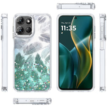 For Moto G Stylus 2025 Case Feathers Glitter Epoxy Phone Cover + Tempered Glass