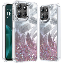 For Moto G Stylus 2025 Case Feathers Glitter Epoxy Phone Cover + Tempered Glass
