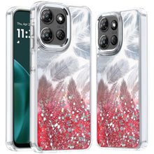For Moto G Stylus 2025 Case Feathers Glitter Epoxy Phone Cover + Tempered Glass