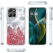 For Moto G Stylus 2025 Case Feathers Glitter Epoxy Phone Cover + Tempered Glass