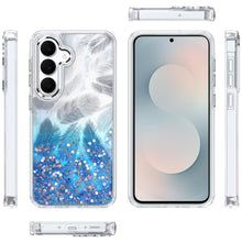 For Samsung S25 FE Case Feathers Glitter Epoxy Cute Phone Cover + Tempered Glass