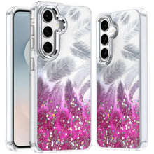 For Samsung S25 FE Case Feathers Glitter Epoxy Cute Phone Cover + Tempered Glass