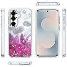 For Samsung S25 FE Case Feathers Glitter Epoxy Cute Phone Cover + Tempered Glass