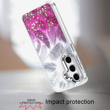 For Samsung S25 FE Case Feathers Glitter Epoxy Cute Phone Cover + Tempered Glass