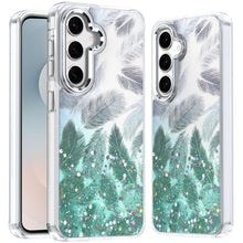 For Samsung S25 FE Case Feathers Glitter Epoxy Cute Phone Cover + Tempered Glass
