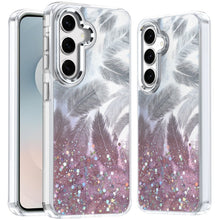 For Samsung S25 FE Case Feathers Glitter Epoxy Cute Phone Cover + Tempered Glass