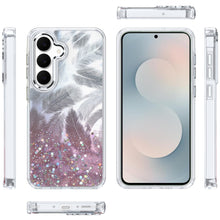 For Samsung S25 FE Case Feathers Glitter Epoxy Cute Phone Cover + Tempered Glass