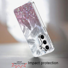 For Samsung S25 FE Case Feathers Glitter Epoxy Cute Phone Cover + Tempered Glass