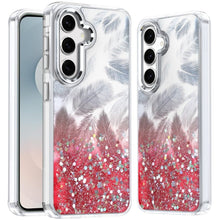 For Samsung S25 FE Case Feathers Glitter Epoxy Cute Phone Cover + Tempered Glass