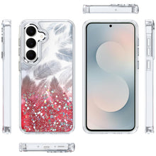 For Samsung S25 FE Case Feathers Glitter Epoxy Cute Phone Cover + Tempered Glass