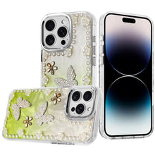For iPhone 14 PRO MAX 6.7 in. Case Floral and Faux Pearl Trim with 3D Charms