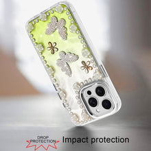 For iPhone 14 PRO MAX 6.7 in. Case Floral and Faux Pearl Trim with 3D Charms