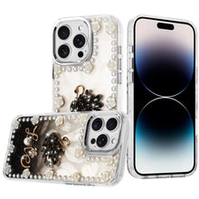 For iPhone 14 PRO MAX 6.7 in. Case Floral and Faux Pearl Trim with 3D Charms