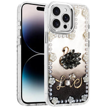 For iPhone 14 PRO MAX 6.7 in. Case Floral and Faux Pearl Trim with 3D Charms