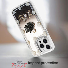 For iPhone 14 PRO MAX 6.7 in. Case Floral and Faux Pearl Trim with 3D Charms