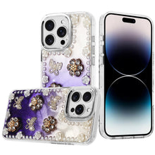 For iPhone 14 PRO MAX 6.7 in. Case Floral and Faux Pearl Trim with 3D Charms