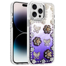 For iPhone 14 PRO MAX 6.7 in. Case Floral and Faux Pearl Trim with 3D Charms