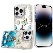 For iPhone 14 PRO MAX 6.7 in. Case Floral and Faux Pearl Trim with 3D Charms